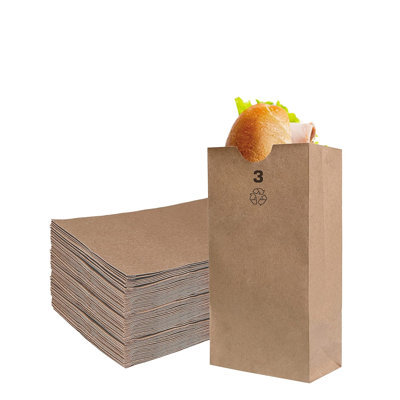 Sacs en papier kraft brun Ecoqualité de 3 lb, pour les petites collations, le déjeuner, les sacs-cadeaux, l'épicerie et la marchandise (500)
