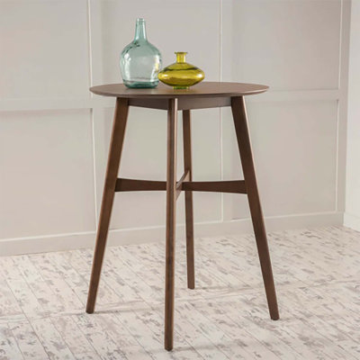Mid-Century Modern Round Wooden Bar Table – 42 Inch High with Tapered Legs for Kitchen, Dining Room or Home Bar, Natural Walnut Finish