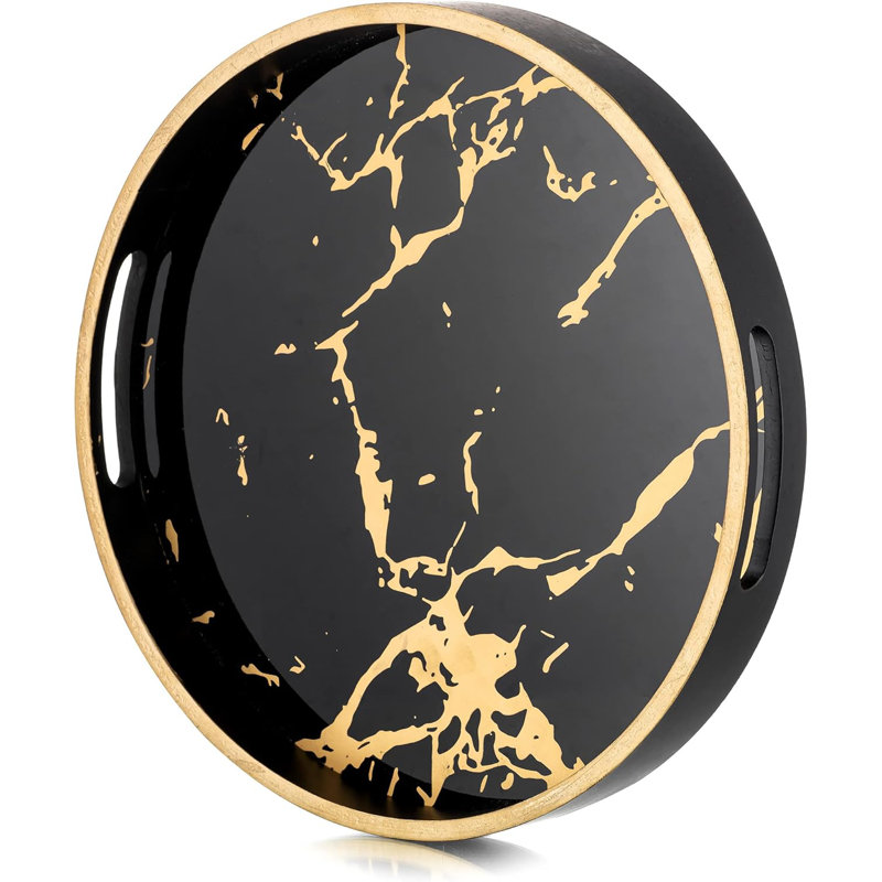 Round Marble Black Coffee Tray With Handles