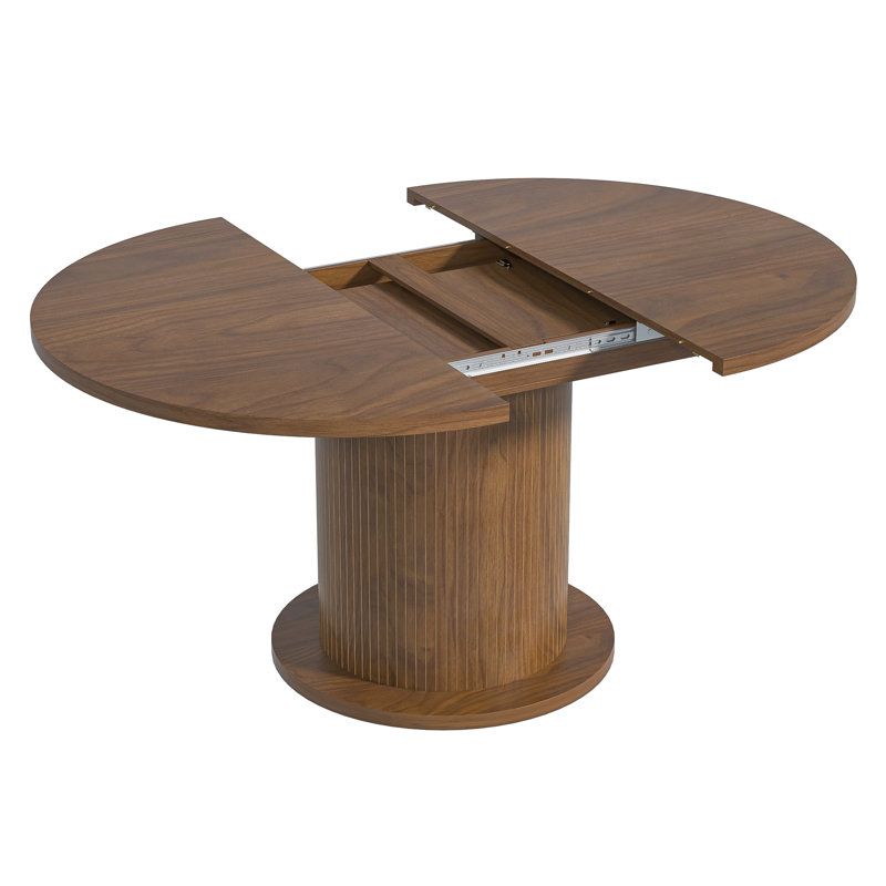 43-59" Extendable Round Dining Table For 4-6 People, Farmhouse Kitchen Table, Walnut