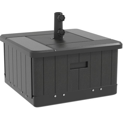 Outdoor Umbrella Stand With 31 Feature, Fillable To 175 Lbs., Black, Shock-Absorbing Wheels Lbs. Capacity Base, Coffee Table, Flower Box, Transportable
