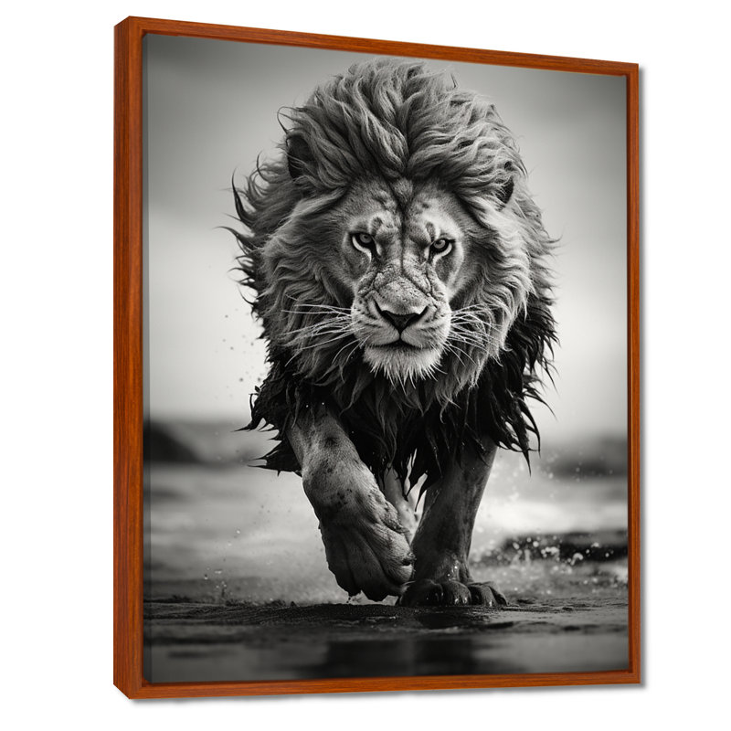 Lion noir et blanc qui court en Afrique - Art mural grand lion, H 44 po x l 34 po, Brun