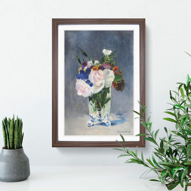 Flowers in a Crystal Vase by Edouard Manet - Picture Frame Graphic Art, 36cm H x 27cm W x 2cm D, Walnut Framed