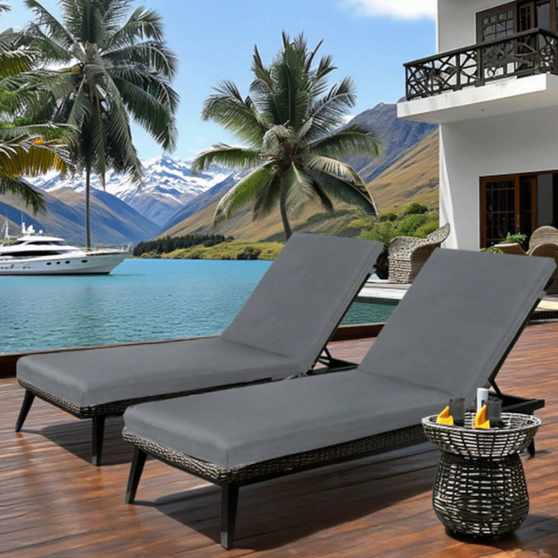 Outdoor Patio Furniture 2PCS Grey Lounge Chair Cushion Replacement - Chaise Seat, Gray