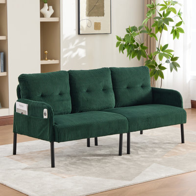 Causeuse surdimensionnée, canapé à deux places moderne et moelleux, canapé rembourré en velours côtelé, canapé de chambre confortable avec pieds en métal et poches latérales, idéal pour le salon, la chambre à coucher, un dortoir, un appartement