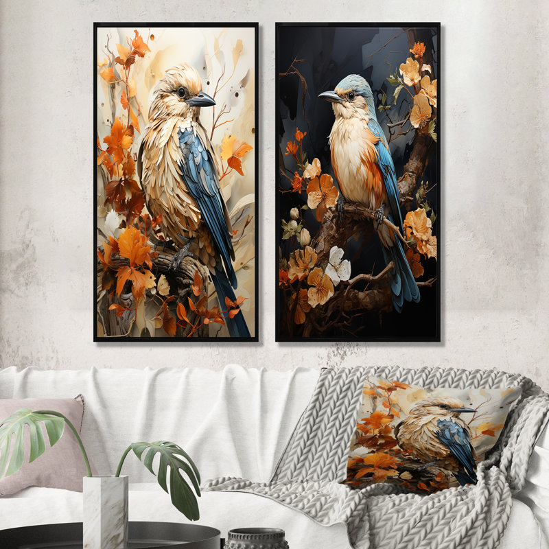 Oiseau, réalisme aviaire - ensemble de 2 reproductions d'art sur toile, H 28 po x l 25 po, Cadre noir