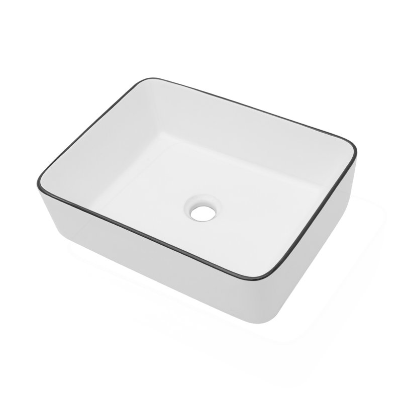 Lavabo de salle de bain rectangulaire en céramique blanche 16 x 12 pouces (n'inclut que le lavabo de salle de bain), Noir