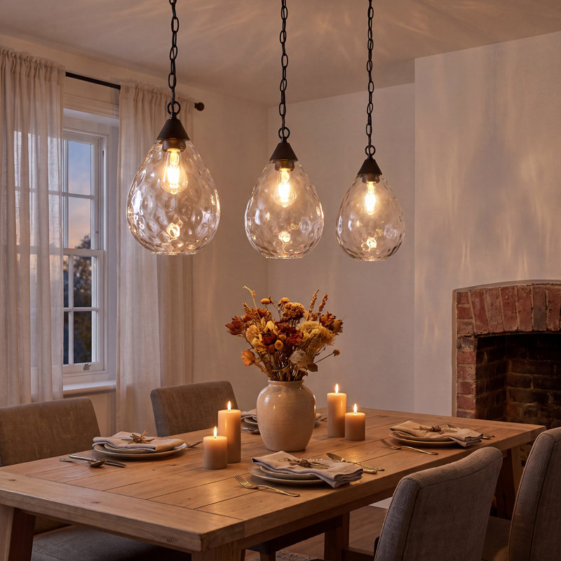1‑Light Hammered Glass Pendant – Adjustable Height