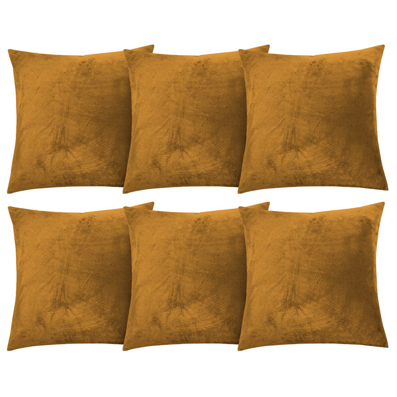 Aspire Homeware Square Plain Velvet Scatter Cushion Cover, Ochre, Pack of 6