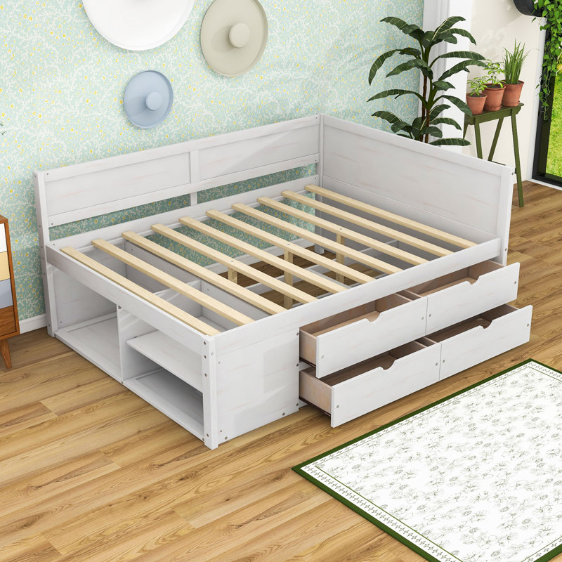 Wood Daybed with Pull-Out Drawers and Shelves, Full/Double, White