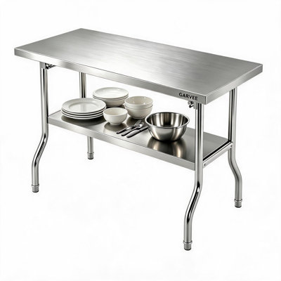 Stainless Steel Folding Table 48 x 24 Inch, Double Layer Work Table