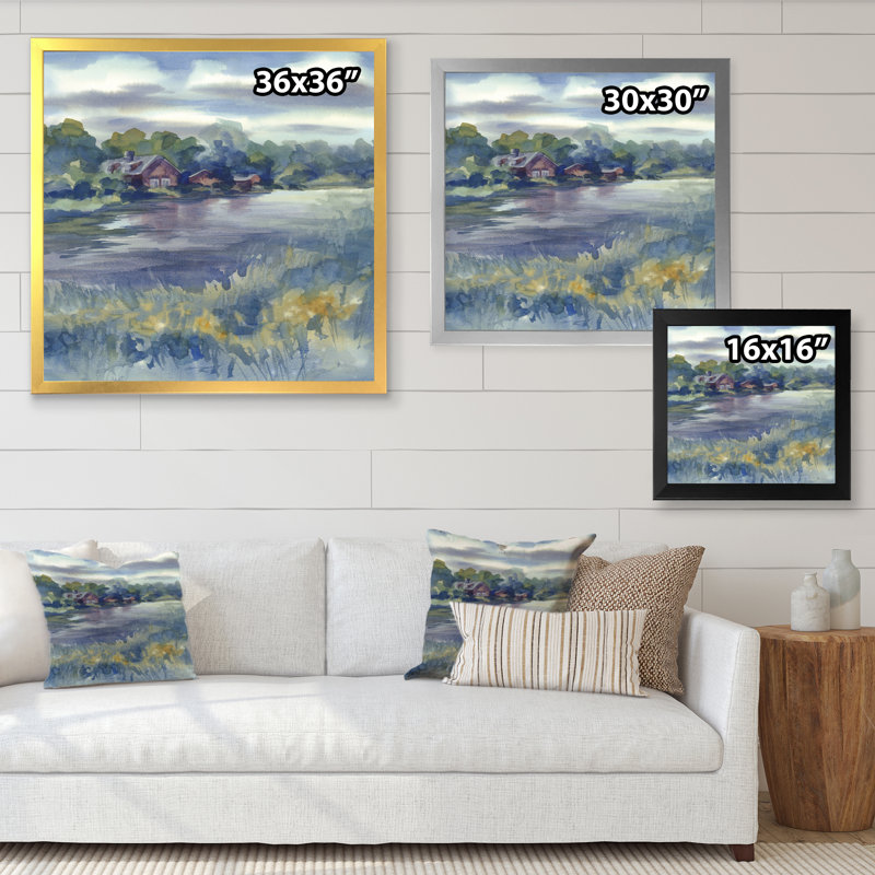 «Autumn Landscape By The River», reproduction d'art sur toile traditionnelle, H 16 po x l 16 po x P 1 po, Cadre photo noir