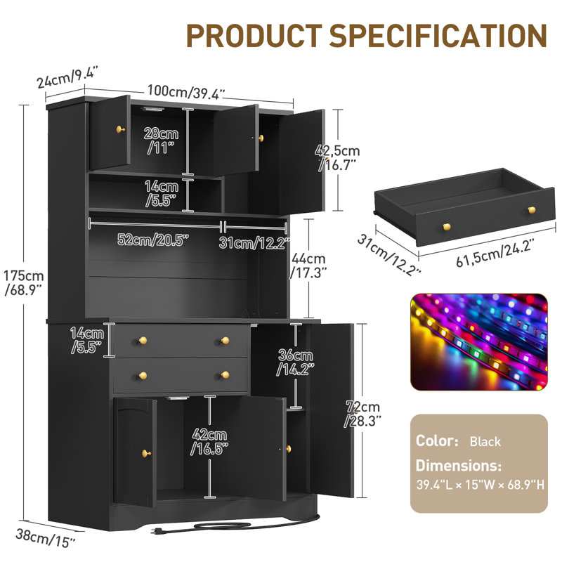 Armoire de rangement avec garde-manger et lumières DEL