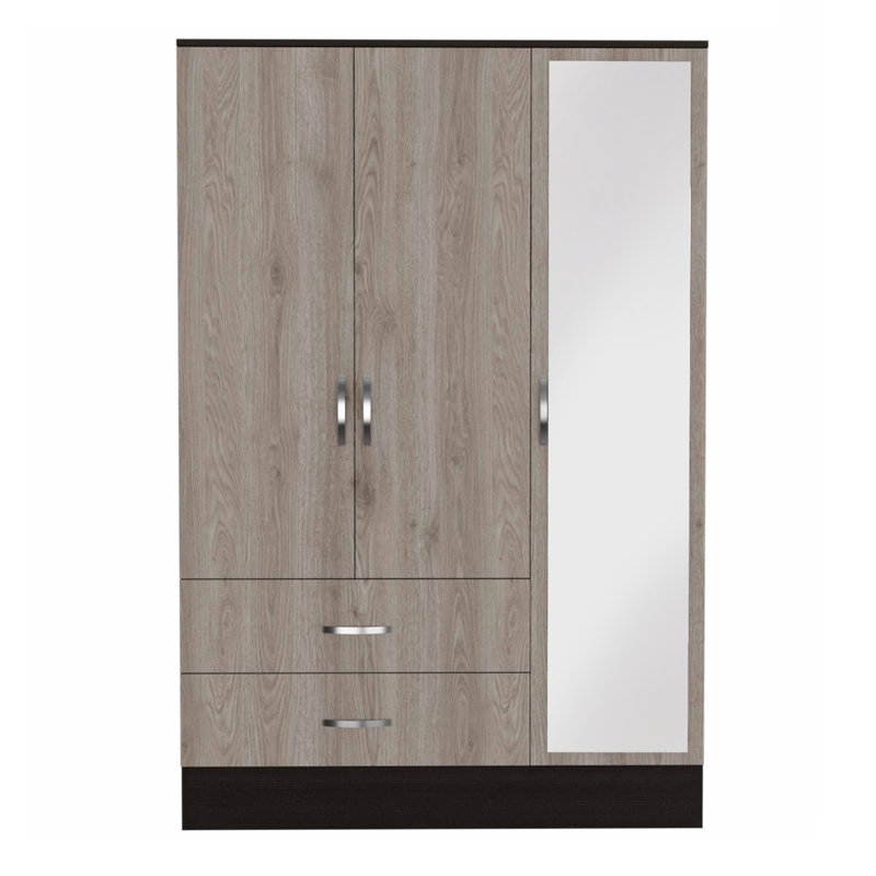 Commode combinée 71 po à trois portes et miroir en bois brun et noir 71 po