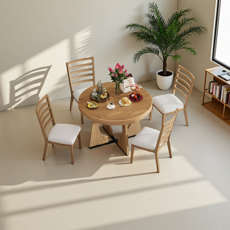 Table de salle à manger ronde pour 4 avec chaises, ensemble de table de salle à manger extensible avec rallonge centrale amovible de 16 po, ensemble de table de salle à manger rétro 5 pièces à motif géométrique unique