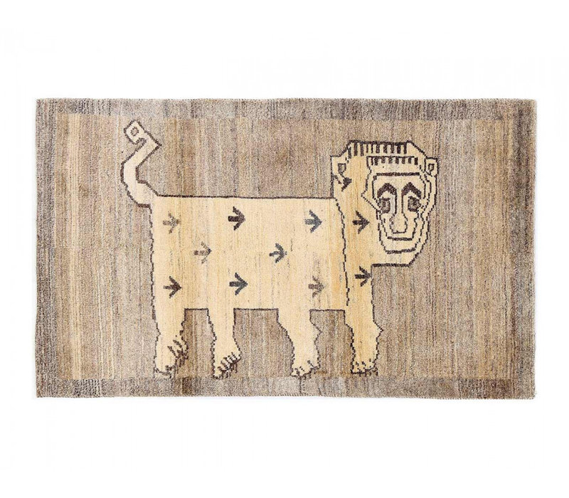 Tapis beige en laine d'agneau unique 2 pi 9 po x 4 pi 9 po Benko