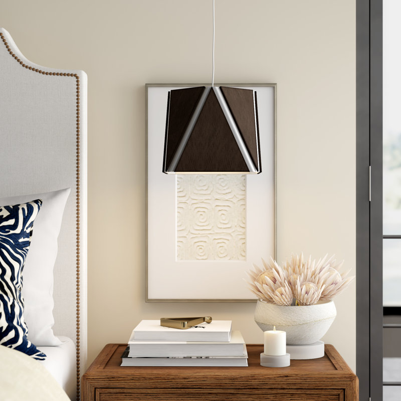 Luminaire suspendu géométrique simple à 1 lumière Calx, Noyer foncé teint / or rose, 3 500K, H 12,75 po x l 19 po x P 19 po