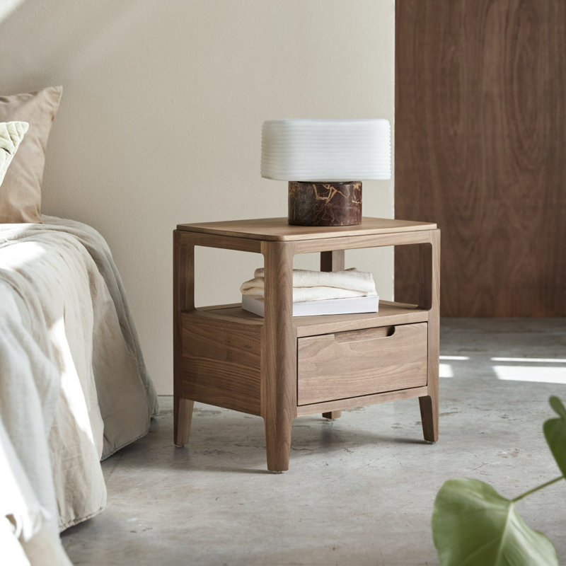 Arto 45cm W Solid Wood Bedside Table, Walnut