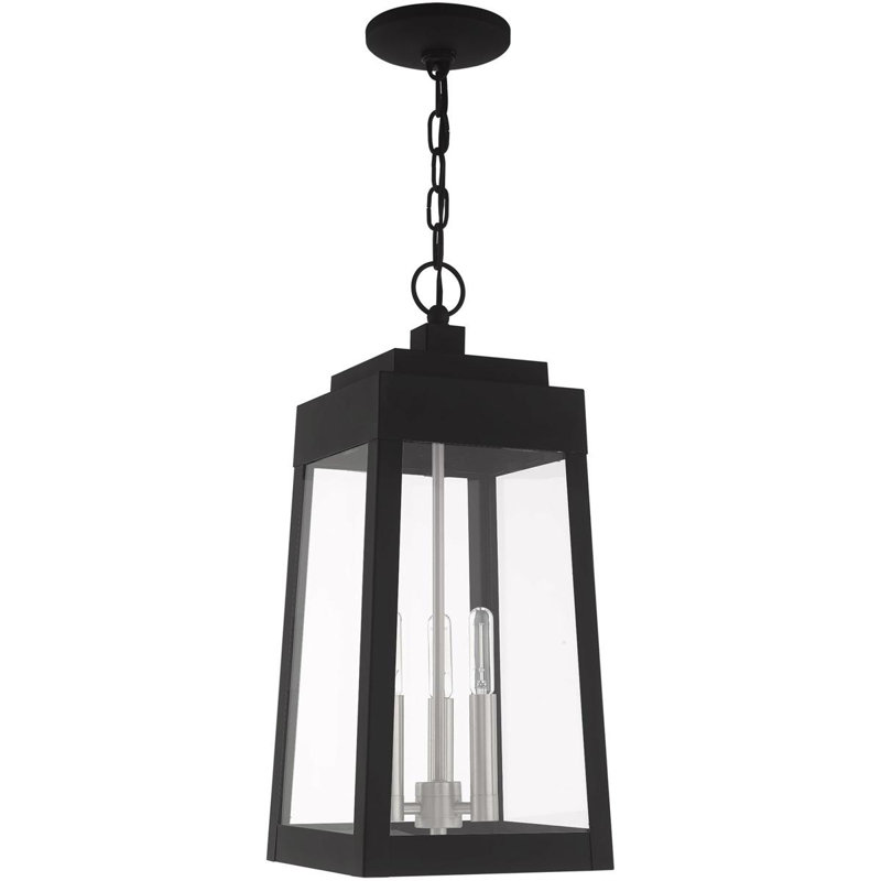 Lanterne suspendue d'extérieur 3 lumières avec abat-jour en verre transparent, Noir / nickel