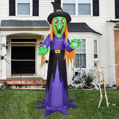Giant Halloween Witch Inflatable with Built-In LED Lights, Spooky Blow-Up Outdoor Yard Decoration for Lawn, Garden, Porch and Halloween Parties