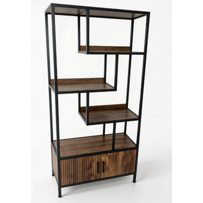 Fluted Bookshelf Industrial 5 Tier Etagere Bookcase,Antique Oak
