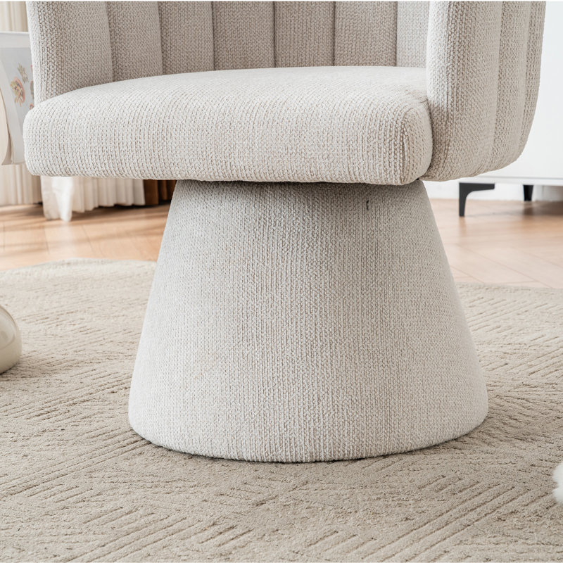 Fauteuil d'appoint rembourré pivotant à 360 ° avec dossier en forme de coquillage, Beige