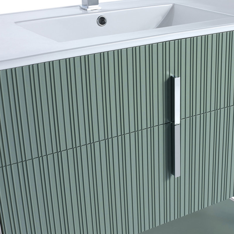  Serenity Modern Bathroom Vanity with White Ceramic Top, Rose Gold/Mint