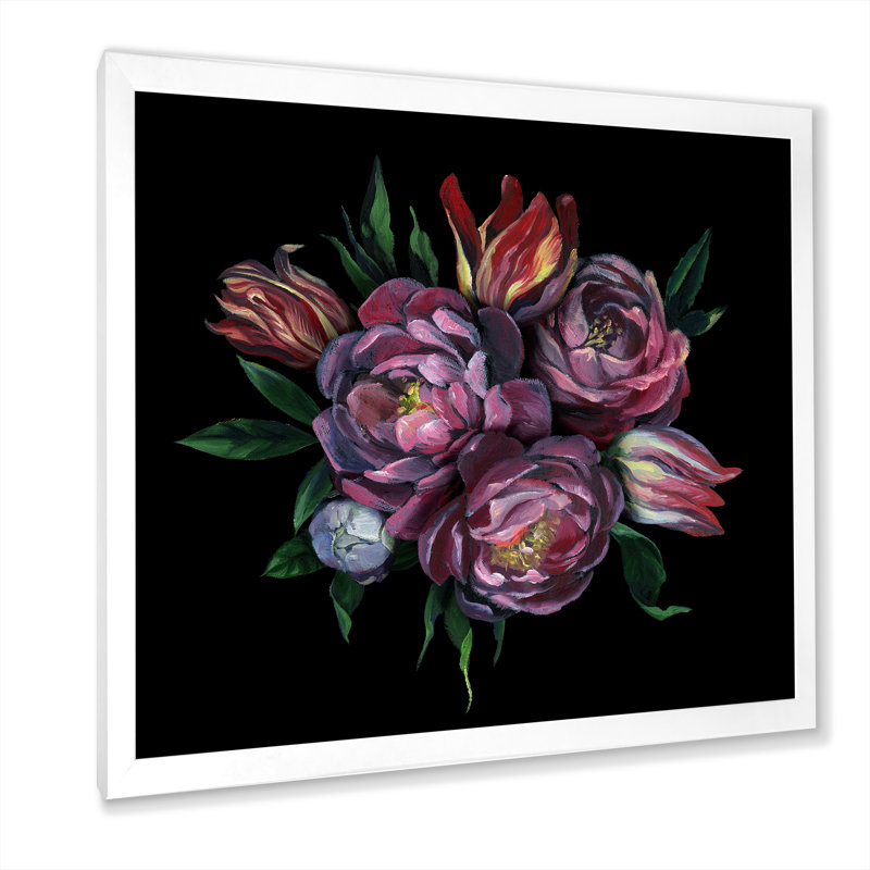 Bouquet pastel mauve et rose, H 36 po x l 36 po x P 1,5 po, Toile blanche avec cadre photo