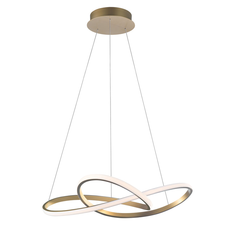 1 - Light LED Waggon Wheel Pendant, Brushed Gold