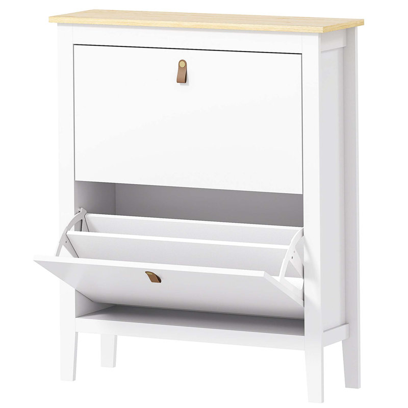 Flip Down Shoe Storage, 95cm H x 80cm W x 24cm D, White/Brown