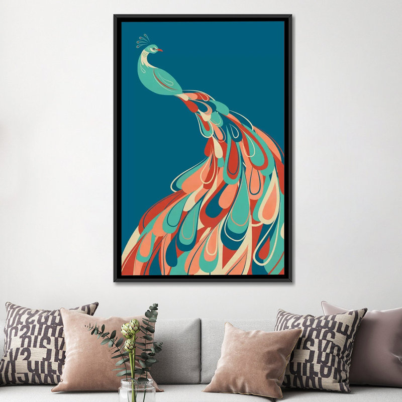 «Peacock», impression sur toile, H 26 po x l 18 po x P 1,5 po, Toile avec cadre noir, Pas de tapis