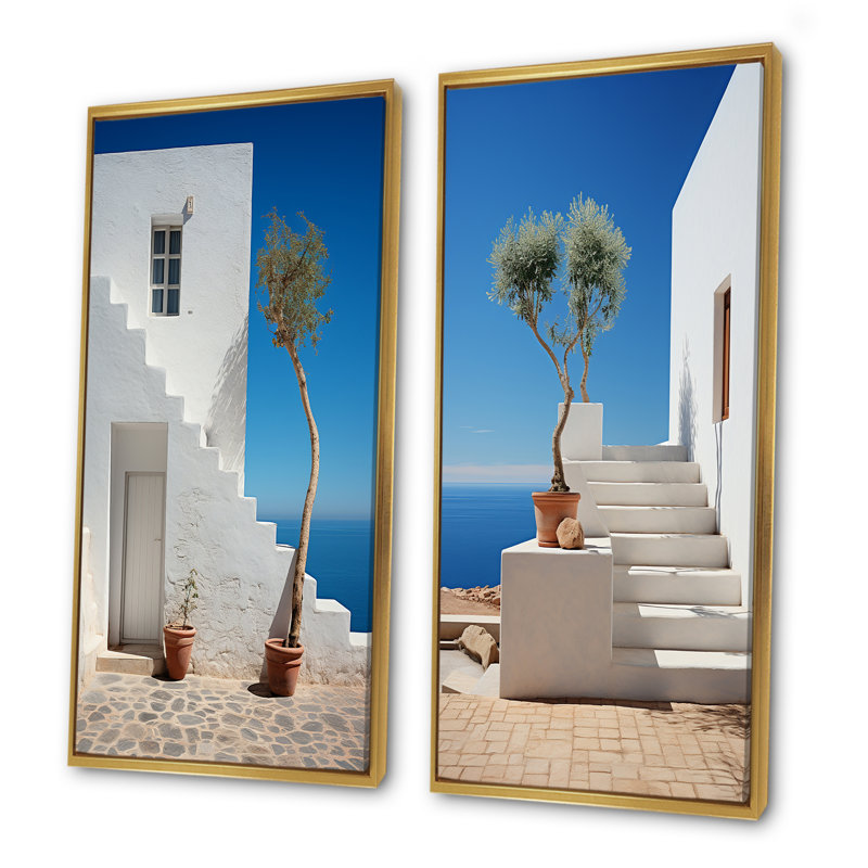 Coastal Dream Retreat - Ensemble de 2 décorations murales bord de mer, Cadre flottant doré, H 28 po x l 25 po