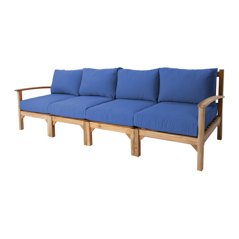 Canapé d'extérieur Huntington en teck de 113 po de largeur avec coussins Sunbrella, Saphir