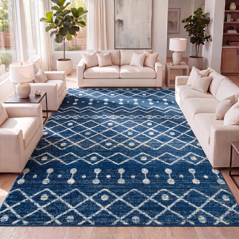 Keenon Moroccan Beni Souk Navy/Cream Rug, Rectangle 5'3" x 7'7"