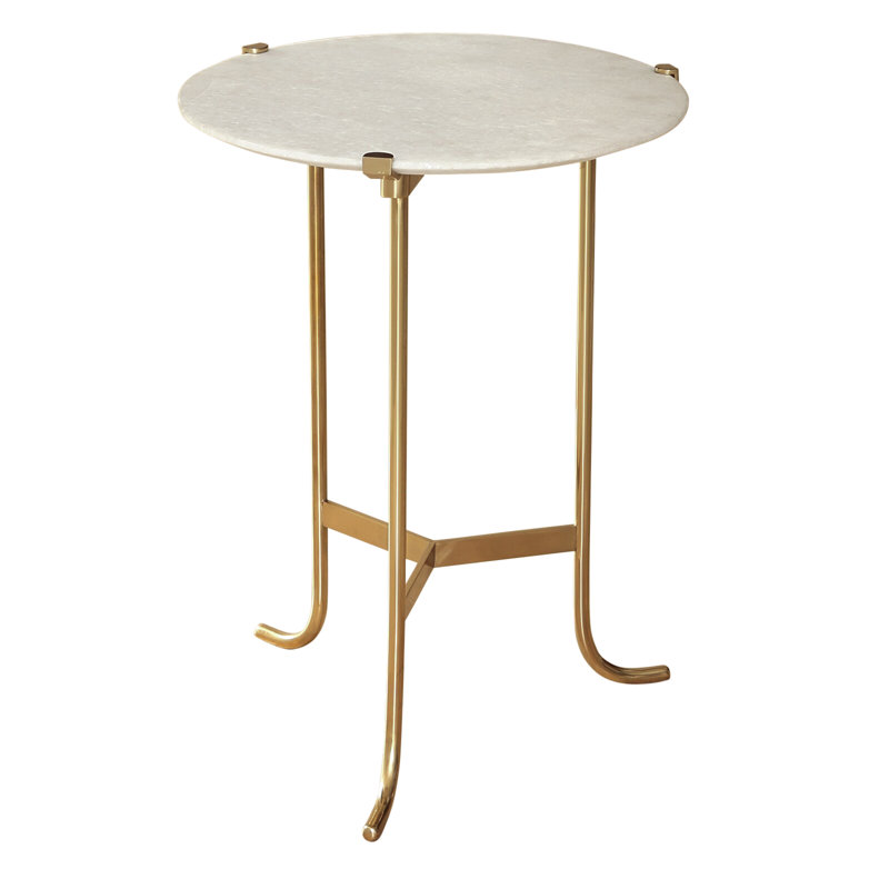 Plie Table-Brass/White Honed Marble, Polished Brass/White Honed Marble