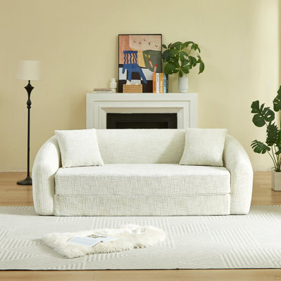 Canapé inclinable convertible incurvé de 87 pouces, canapé-lit 2 en 1 escamotable, avec base coulissante et siège profond, comprend deux coussins, fauteuil inclinable en chenille, aucun assemblage requis, beige