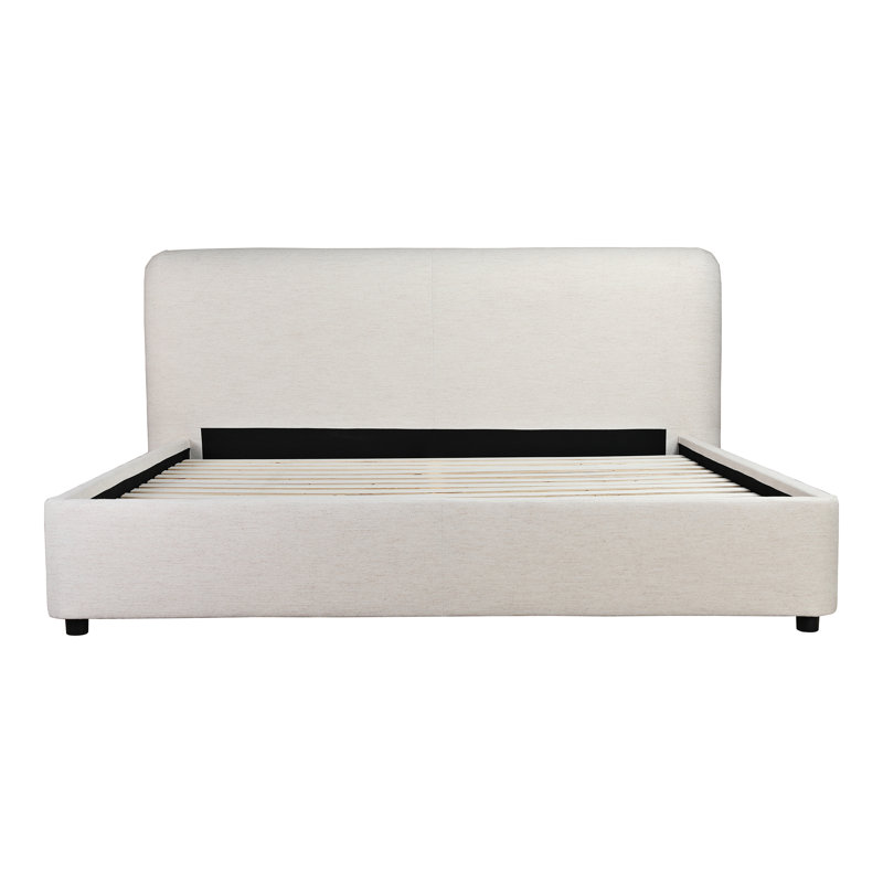 Crosby Upholstered Low Profile Platform Bed, Queen, Beige Basketweave