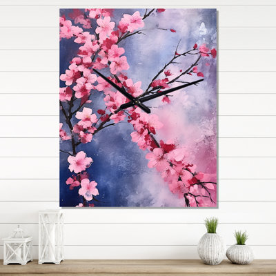 Pink And Blue Cherry Blossoms Symphony II - Cherry Wall Clocks