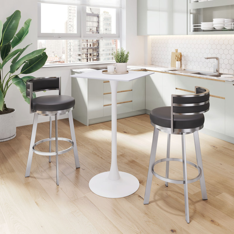 Black Leather and Metal Swivel Counter Stool