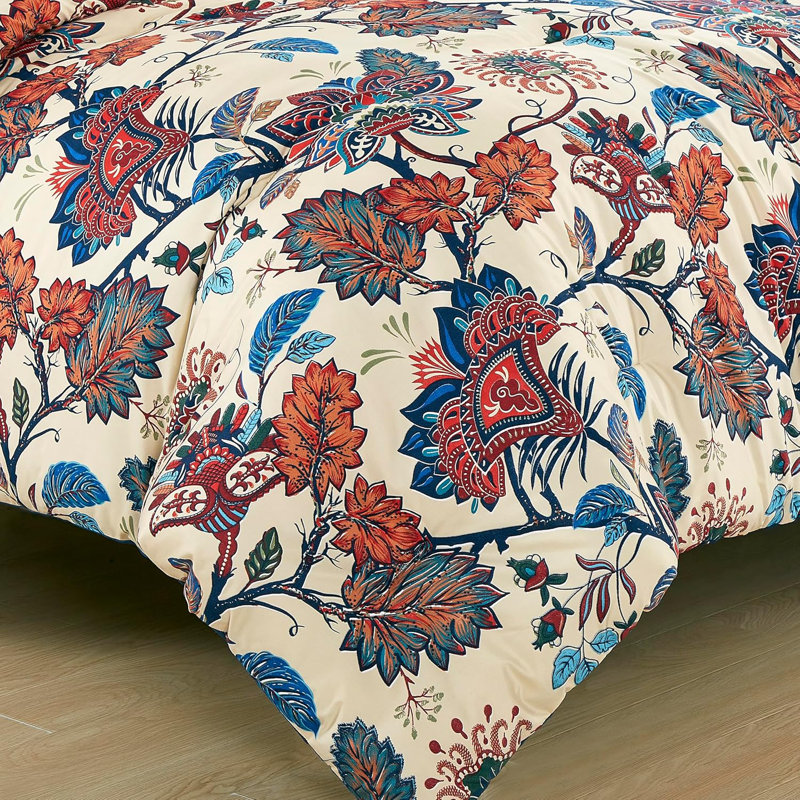 Azura Floral Printed Microfiber Comforter Set, King Comforter + 2 King Shams