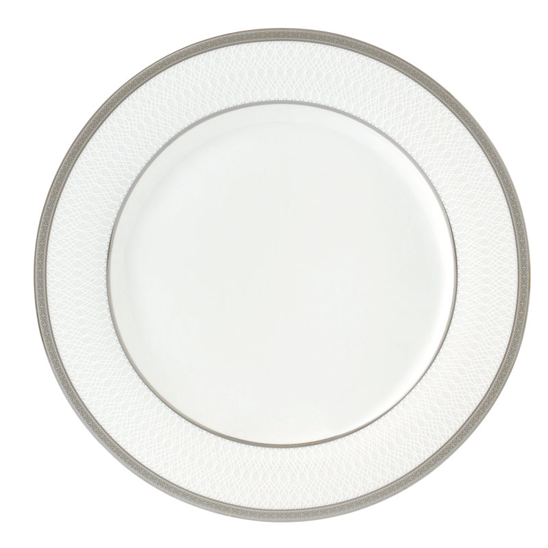 57 Piece White Porcelain Dinnerware Set with Silver Trim