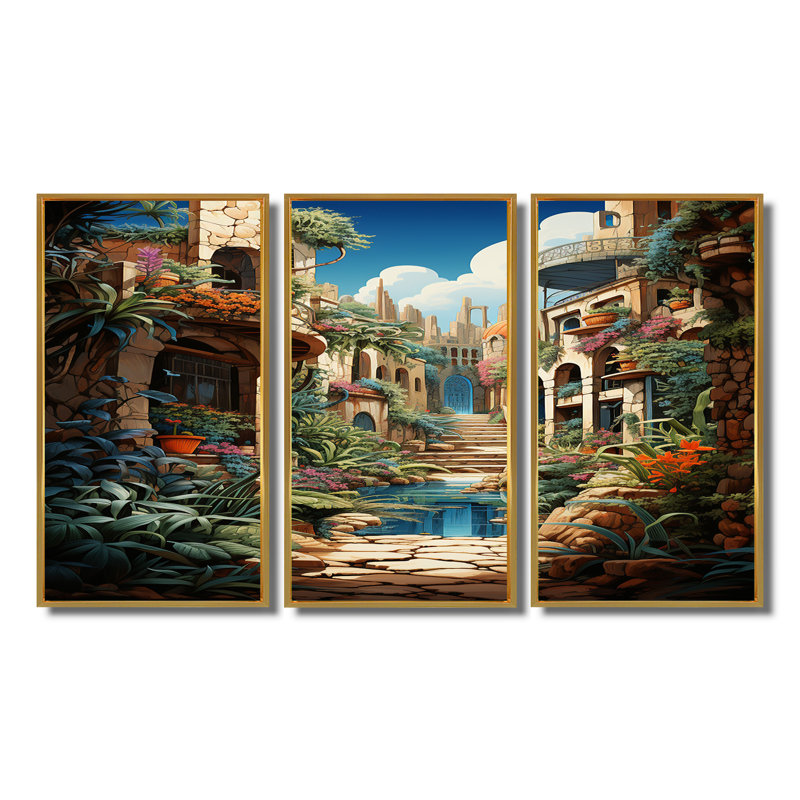 Mignardise - ensemble de reproductions d'art mural City Buildings, Cadre flottant doré, H 40 po x l 60 po x P 1 po