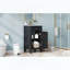 Meuble-lavabo sur pied avec lavabo en céramique, porte à fermeture amortie et tablette réglable, style français, noir-1803860440