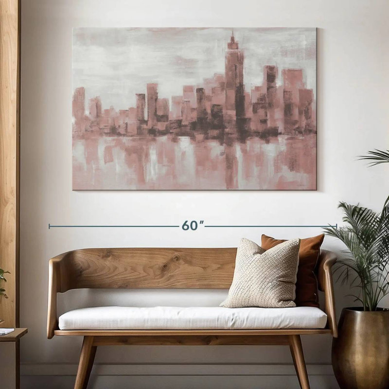 Sireci Misty Day In Manhattan Pink Gray, 34" H x 51" W