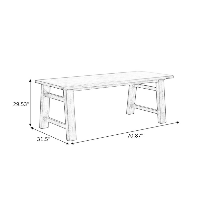 Retro Brown Rectangular Solid Wood Dining Table, 29.53”H x 70.87”L x 31.5”W