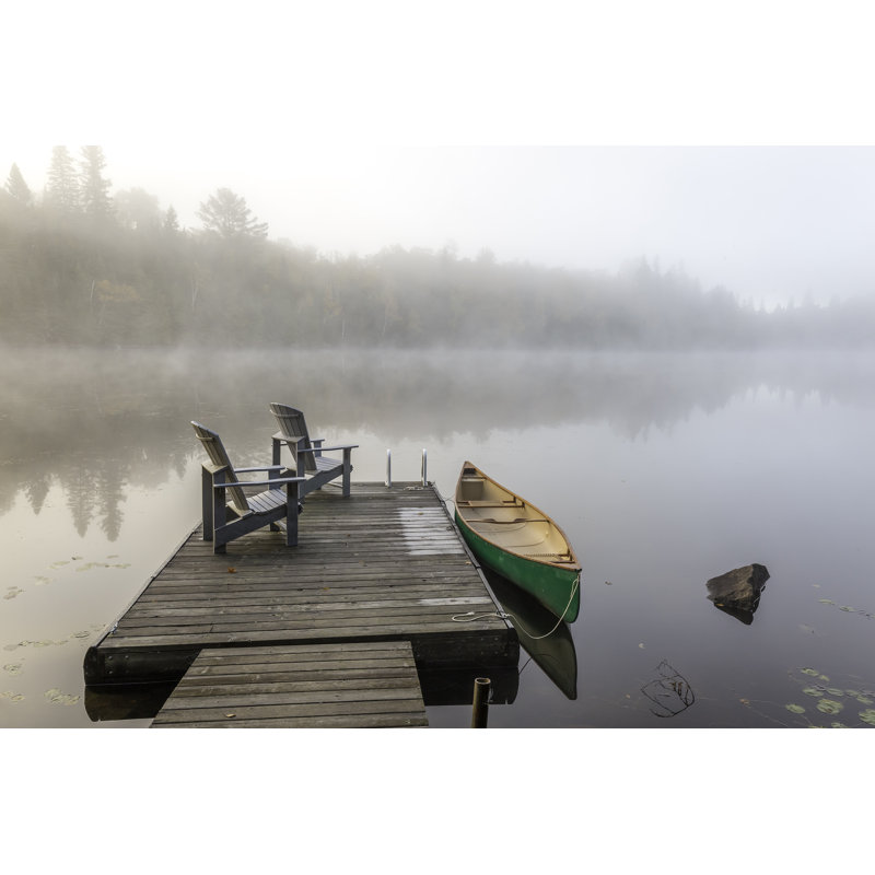 Dock on Misty Morning par Brianlasenby - Photographie de toile tendue, H 12 po x l 18 po