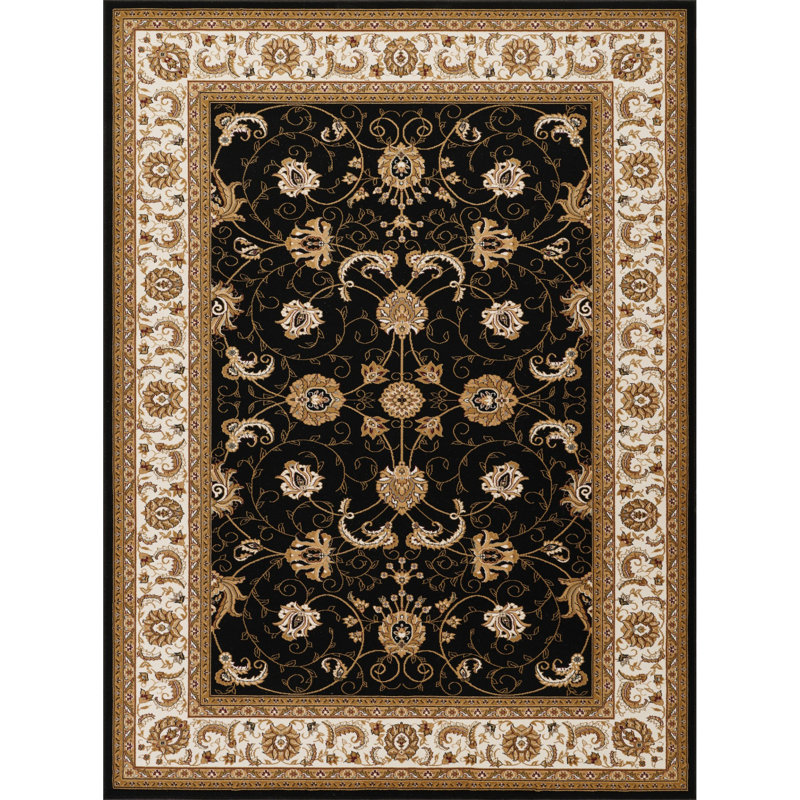 Tapis luxueux en polypropylène noir à motif élégant pour les salons et les espaces très passants