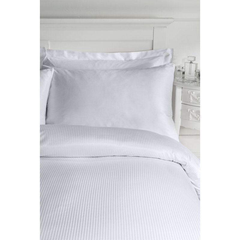 Satin Stripe 300 Thread Count Duvet Cover Set with Pillowcases, Grey, King Duvet Cover + 2 Standard Pillowcases