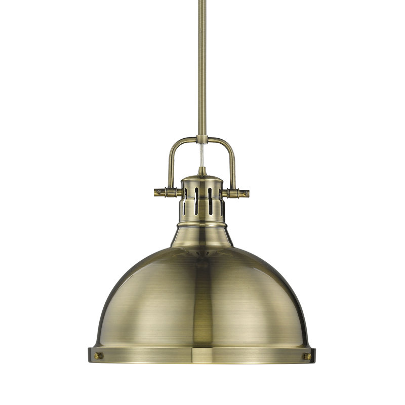 Luminaire suspendu dôme en acier à intensité variable 1 lumière Calico, Laiton vieilli, Laiton vieilli