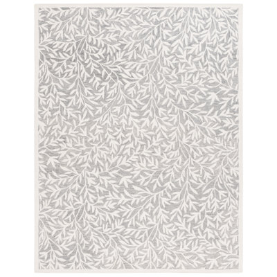 Tapis floral gris / ivoire / gris / ivoire en laine / coton touffeté à la main Martha Stewart
